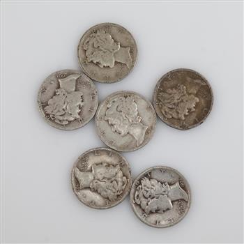 6 US Mercury Silver Dimes