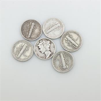 6 US Mercury Silver Dimes