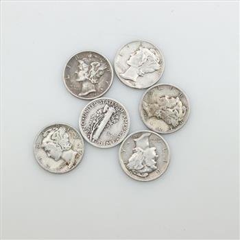 6 US Mercury Silver Dimes