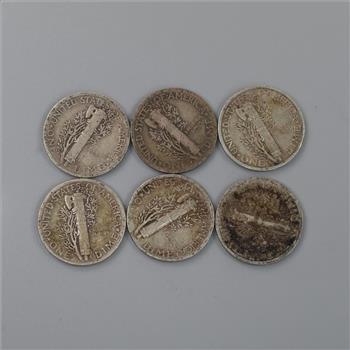 6 US Mercury Silver Dimes