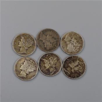 6 US Mercury Silver Dimes