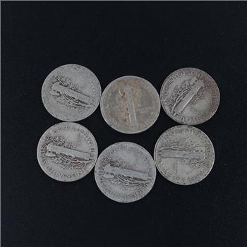 6 US Silver Mercury Dimes