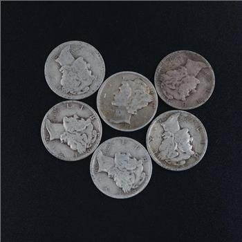 6 US Silver Mercury Dimes