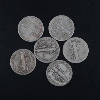 6 US SIlver Mercury Dimes
