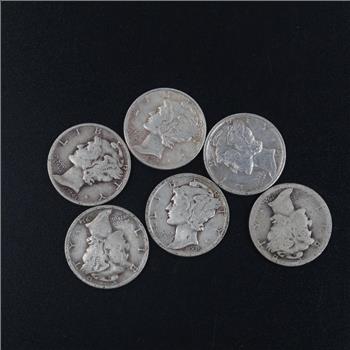 6 US SIlver Mercury Dimes