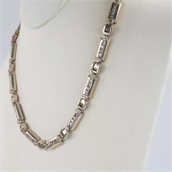 6.72ctTW Diamond 14kt White Gold Link Chain Necklace -Evaluated By Our Certified Gemologist-AGS/GIA