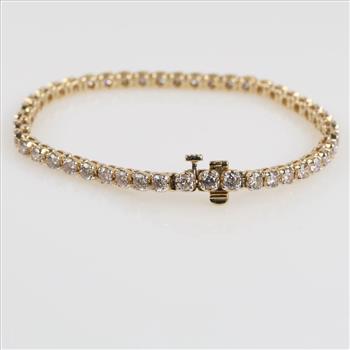 6.75cts TW Diamond 10kt Gold Tennis Bracelet-Evaluated By Our Certified Gemologist-AGS/GIA