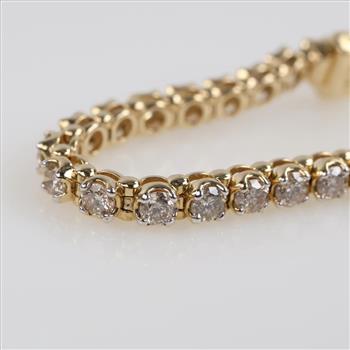 6.75cts TW Diamond 10kt Gold Tennis Bracelet-Evaluated By Our Certified Gemologist-AGS/GIA