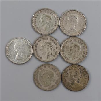 7 Canadian Silver Ten Cent Coins