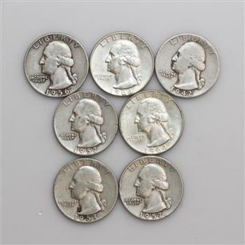 7 Silver US Quarters