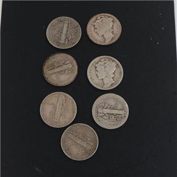7 US Mercury Silver Dimes