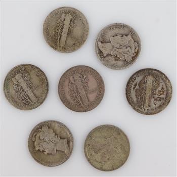 7 US Mercury Silver Dimes