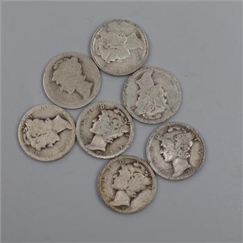 7 US Mercury Silver Dimes