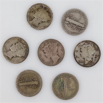 7 US Mercury Silver Dimes