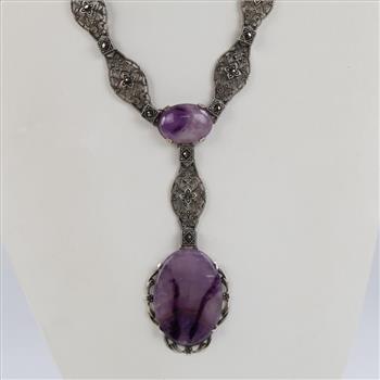.700-.800 Silver Purple Stone Necklace