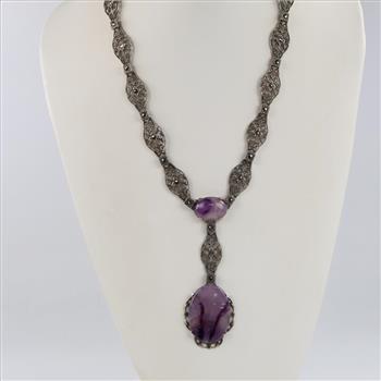 .700-.800 Silver Purple Stone Necklace
