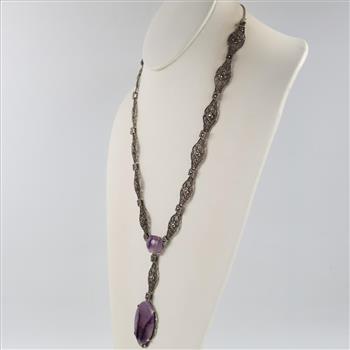 .700-.800 Silver Purple Stone Necklace
