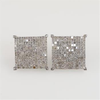 7.26cts TW Diamond 10kt White Gold Square Earrings-Evaluated By Our Certified Gemologist-AGS/GIA