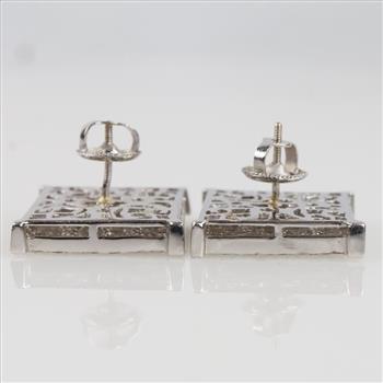 7.26cts TW Diamond 10kt White Gold Square Earrings-Evaluated By Our Certified Gemologist-AGS/GIA