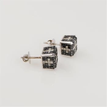 7.44ctTW Diamond 14kt White Gold Square Earrings - Evaluated By Certified Gemologist - AGS / GIA