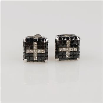 7.44ctTW Diamond 14kt White Gold Square Earrings - Evaluated By Certified Gemologist - AGS / GIA