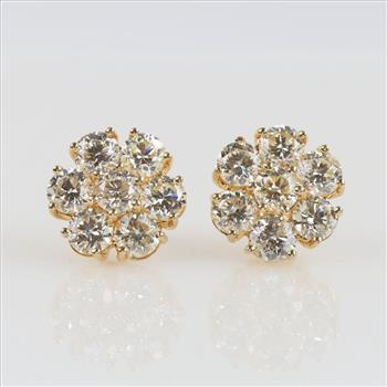 7.50cts TW Diamond 14kt Gold Stud Earrings-Evaluated By Our Certified Gemologist-AGS/GIA