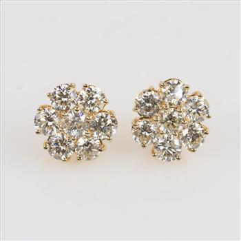 7.50cts TW Diamond 14kt Gold Stud Earrings-Evaluated By Our Certified Gemologist-AGS/GIA