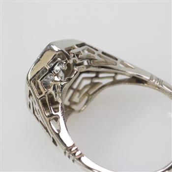 .75ct Diamond 14k White Gold Filigree Signet Ring, 2.2g