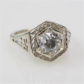 .75ct Diamond 14k White Gold Filigree Signet Ring, 2.2g