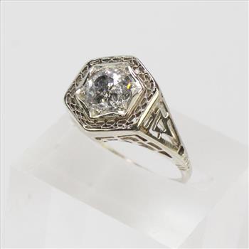 .75ct Diamond 14k White Gold Filigree Signet Ring, 2.2g
