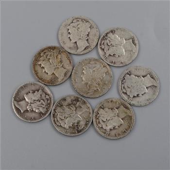 8 US Silver Mercury Dimes