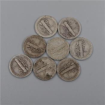 8 US Silver Mercury Dimes