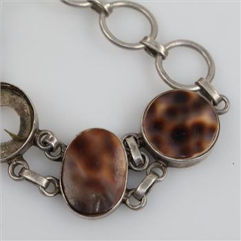 .800 Silver Brown & Blue Stone Toggle Bracelet