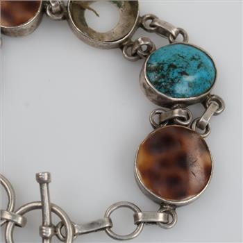 .800 Silver Brown & Blue Stone Toggle Bracelet