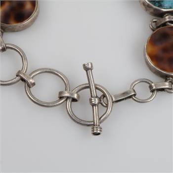 .800 Silver Brown & Blue Stone Toggle Bracelet