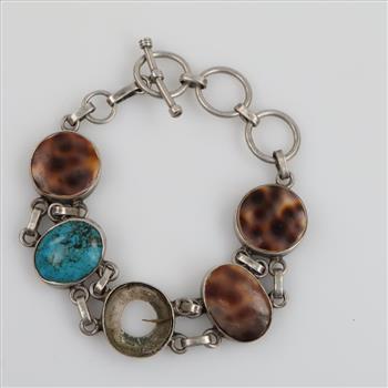 .800 Silver Brown & Blue Stone Toggle Bracelet