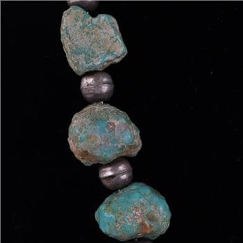 .800 Silver Pearl Beads And Turquoise Necklace