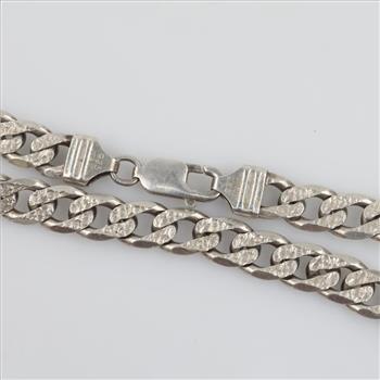 .800 Silver Textured Curb Chain Bracelet