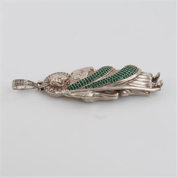 .800-.900 Silver Clear And Green Stone Religious Pendant