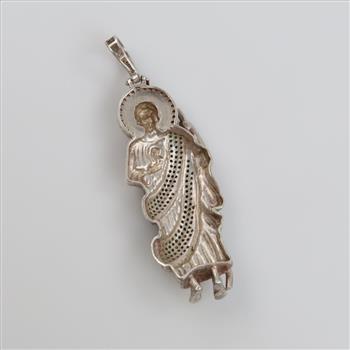 .800-.900 Silver Clear And Green Stone Religious Pendant