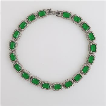 .800-.900 Silver Green And Clear Stone Bracelet