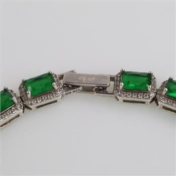 .800-.900 Silver Green And Clear Stone Bracelet