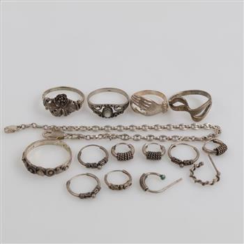 .800-.900 Silver Jewelry, 15 Pieces