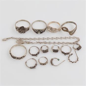 .800-.900 Silver Jewelry, 15 Pieces