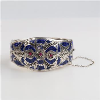 .800-.900 Silver Purple Stone Bangle Bracelet