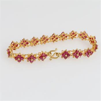 8.16ctTW Natural Ruby 18kt Gold Flower Link Bracelet-Evaluated By Our Certified Gemologist-GIA
