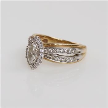 .81ctTW Diamond 14kt Two Tone Gold Split Shank Halo Ring -Evaluated By Certified Gemologist-AGS/GIA