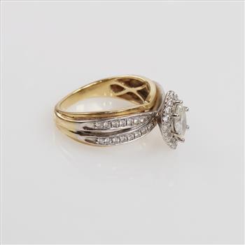 .81ctTW Diamond 14kt Two Tone Gold Split Shank Halo Ring -Evaluated By Certified Gemologist-AGS/GIA