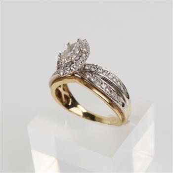 .81ctTW Diamond 14kt Two Tone Gold Split Shank Halo Ring -Evaluated By Certified Gemologist-AGS/GIA