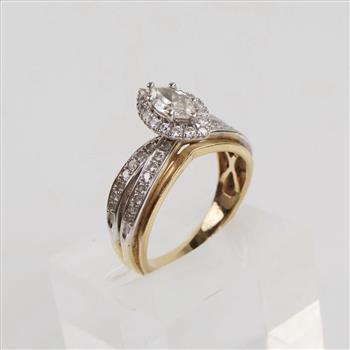 .81ctTW Diamond 14kt Two Tone Gold Split Shank Halo Ring -Evaluated By Certified Gemologist-AGS/GIA